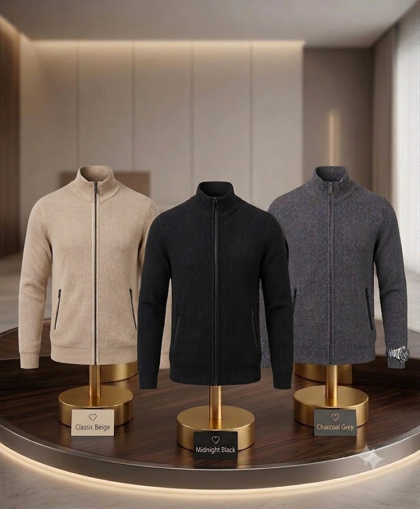 TITAN LUXE™ Executive Ribbed Knit Zip Jacket