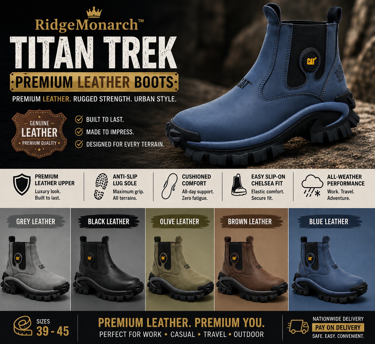 RidgeMonarch™ Titan Trek – Premium Urban Leather Boots